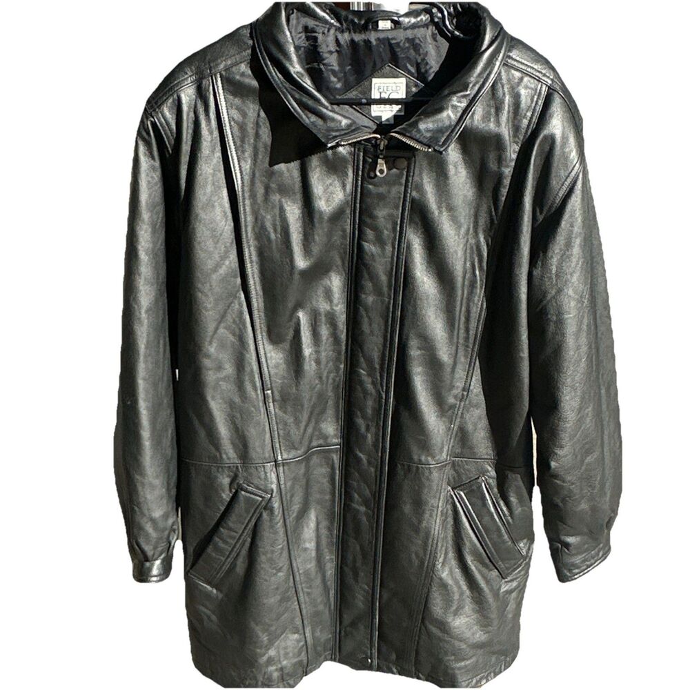 Field & Stream Genuine Leather Jacket Mens XL Black Thinsulate Lined Coat Zip